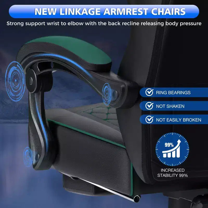 Hoffree Leather Massage Gaming Chair Ergonomic Office PC Chair with Bluetooth Speaker & Footrest