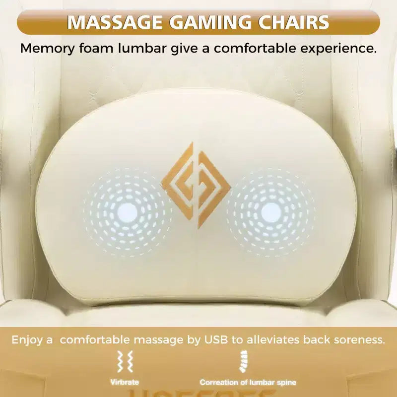 Hoffree Leather Massage Gaming Chair Ergonomic Office PC Chair with Bluetooth Speaker & Footrest