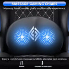 Hoffree Leather Massage Gaming Chair Ergonomic Office PC Chair with Bluetooth Speaker & Footrest