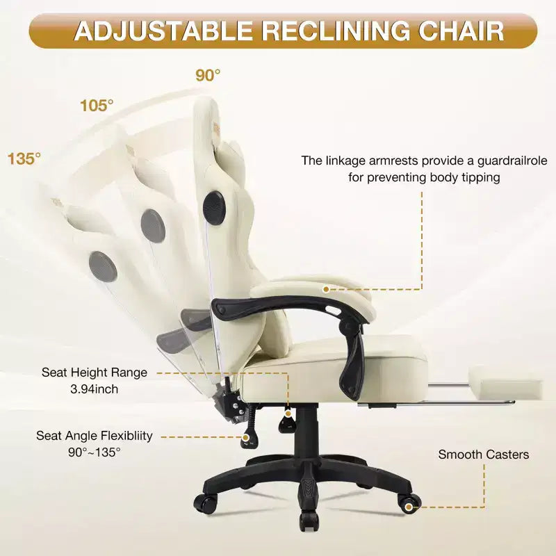 Hoffree Leather Massage Gaming Chair Ergonomic Office PC Chair with Bluetooth Speaker & Footrest