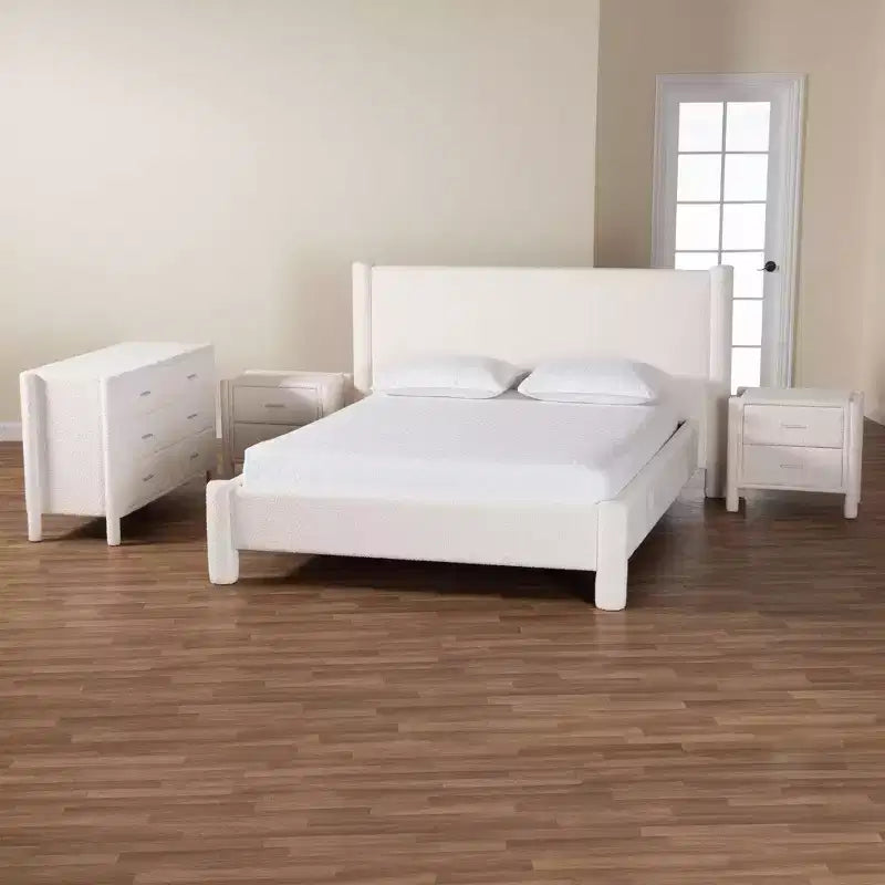 Baxton Studio Laria Modern White Teddy-Bear Fabric 4-Piece Bedroom Set