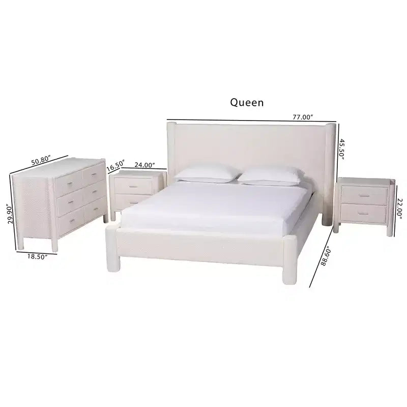 Baxton Studio Laria Modern White Teddy-Bear Fabric 4-Piece Bedroom Set