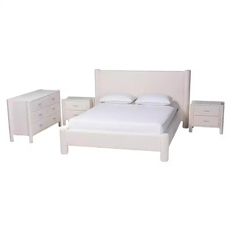 Baxton Studio Laria Modern White Teddy-Bear Fabric 4-Piece Bedroom Set