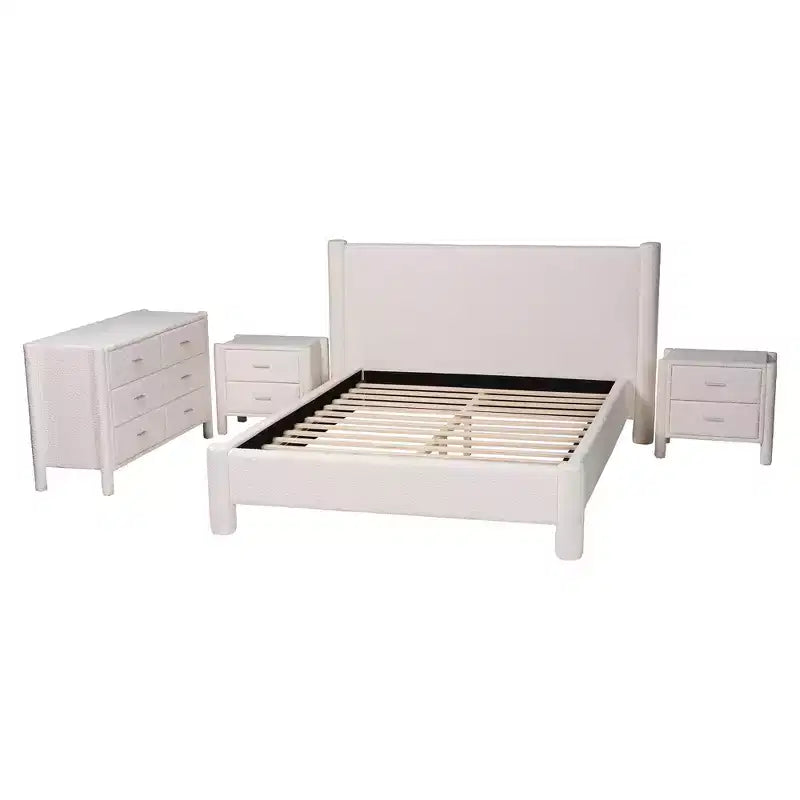 Baxton Studio Laria Modern White Teddy-Bear Fabric 4-Piece Bedroom Set