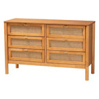 Baxton Studio Jenn Golden Brown Wood Japandi 4-Piece Queen Size Bedroom Set with Distressed-Finished Rattan