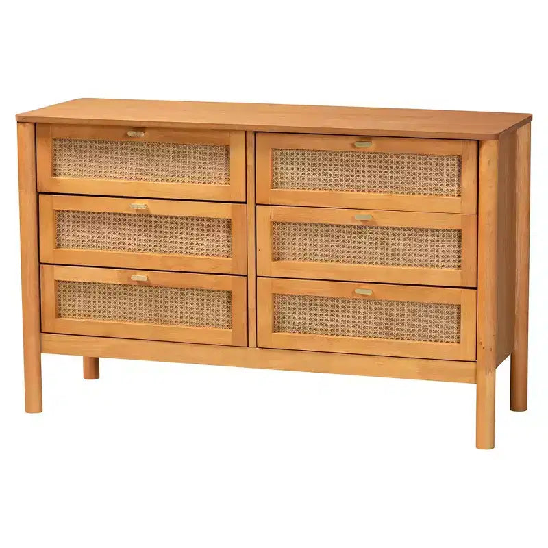 Baxton Studio Jenn Golden Brown Wood Japandi 3-Piece Storage Set with Distressed-Finished Rattan