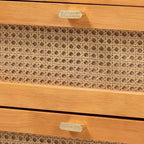 Baxton Studio Jenn Golden Brown Wood Japandi 3-Piece Storage Set with Distressed-Finished Rattan