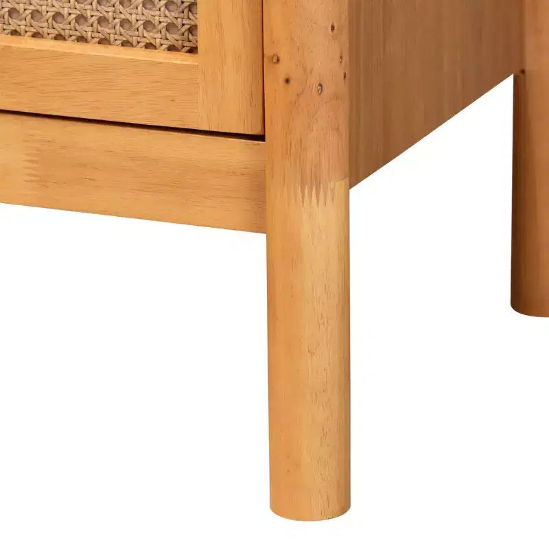 Baxton Studio Jenn Golden Brown Wood Japandi 3-Piece Storage Set with Distressed-Finished Rattan