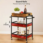 3-Tier Rolling Bar Cart with Wheels Removable Tray Metal Kitchen Serving Cart 154 lb Capacity Lockable Casters Powder-Coated Steel Frame