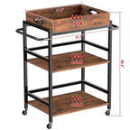3-Tier Rolling Bar Cart with Wheels Removable Tray Metal Kitchen Serving Cart 154 lb Capacity Lockable Casters Powder-Coated Steel Frame