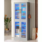 Lantine Bookcase with Doors and LED Light, 67-inch Tall Bookshelf with 8-Tier Adjustable Shelves and Hanging Hooks