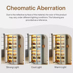 Lantine Bookcase with Doors and LED Light, 67-inch Tall Bookshelf with 8-Tier Adjustable Shelves and Hanging Hooks