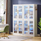 Lantine Bookcase with Doors and LED Light, 67-inch Tall Bookshelf with 8-Tier Adjustable Shelves and Hanging Hooks