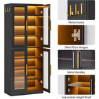 Lantine Bookcase with Doors and LED Light, 67-inch Tall Bookshelf with 8-Tier Adjustable Shelves and Hanging Hooks
