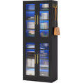 Lantine Bookcase with Doors and LED Light, 67-inch Tall Bookshelf with 8-Tier Adjustable Shelves and Hanging Hooks