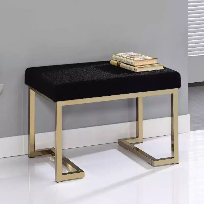Simple Relax Upholstered Ottoman with Metal Base in Black and Champagne