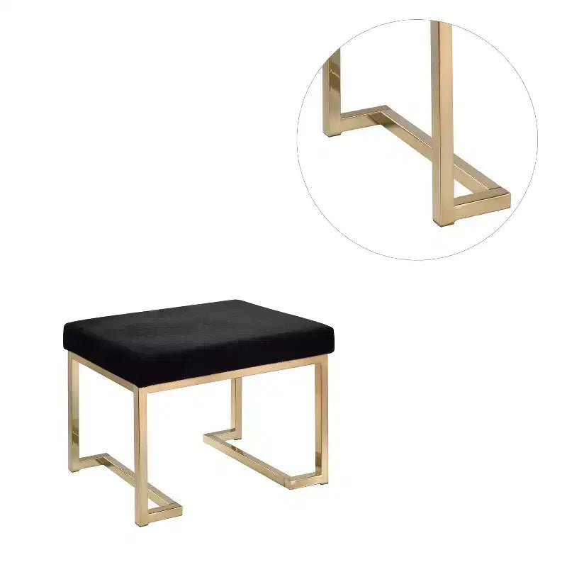 Simple Relax Upholstered Ottoman with Metal Base in Black and Champagne