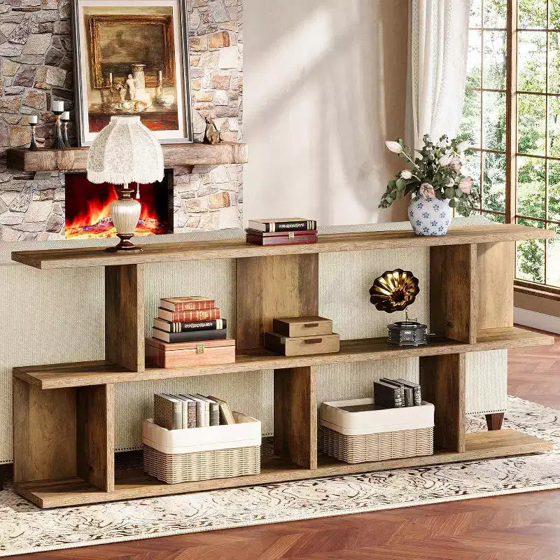 Lantine 3-Tier 71 Extra Long Sofa Table Behind Couch