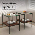MAYEERTY Set of 2 Rectangle End Table with Tempered Glass Tabletop, for Living Room, Transparent Glass