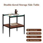 MAYEERTY Set of 2 Rectangle End Table with Tempered Glass Tabletop, for Living Room, Transparent Glass