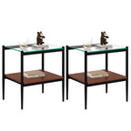 MAYEERTY Set of 2 Rectangle End Table with Tempered Glass Tabletop, for Living Room, Transparent Glass