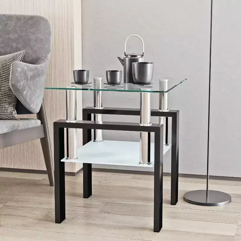 MAYEERTY Modern Tempered Glass End Table, Square Side Table for Living Room Bedroom, Transparent