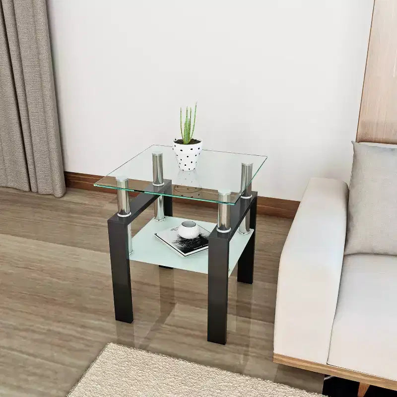 MAYEERTY Modern Tempered Glass End Table, Square Side Table for Living Room Bedroom, Transparent
