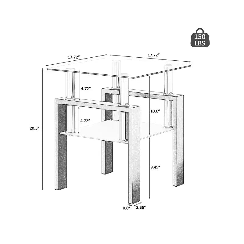 MAYEERTY Modern Tempered Glass End Table, Square Side Table for Living Room Bedroom, Transparent