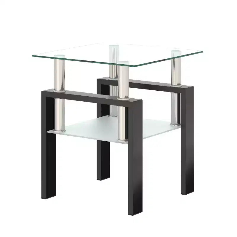 MAYEERTY Modern Tempered Glass End Table, Square Side Table for Living Room Bedroom, Transparent
