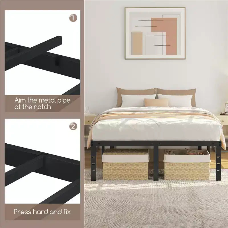Yaheetech Metal Platform Bed Frame with Heavy Duty Steel Slat Support