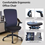 Ergonomic Office Desk Chair,High Back Office Chair with Mesh Back and Adjustable Lumbar Support-DarkBlue