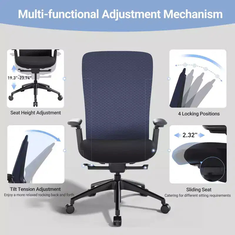 Ergonomic Office Desk Chair,High Back Office Chair with Mesh Back and Adjustable Lumbar Support-DarkBlue