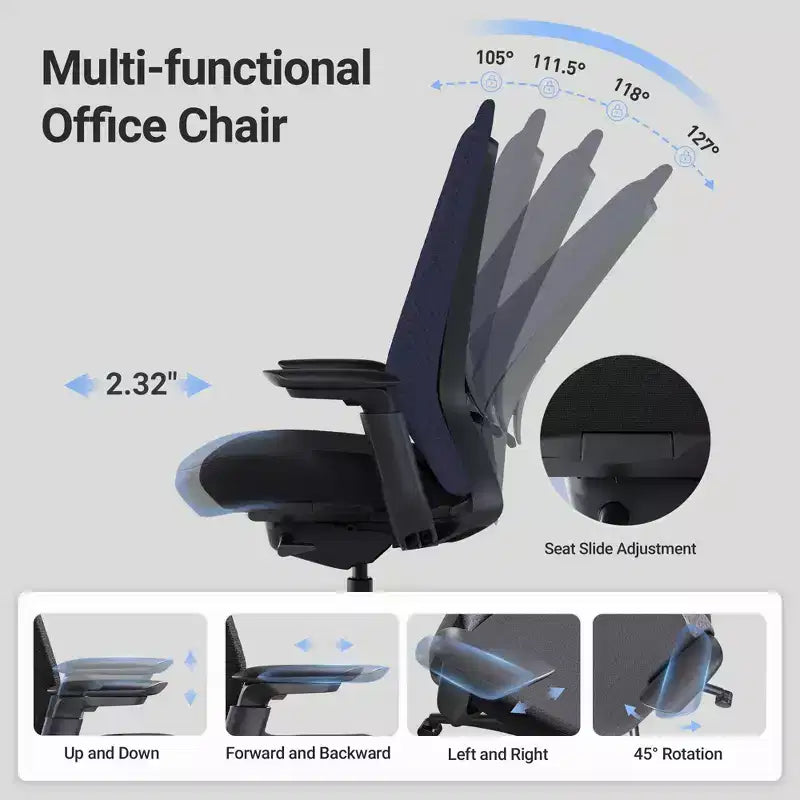 Ergonomic Office Desk Chair,High Back Office Chair with Mesh Back and Adjustable Lumbar Support-DarkBlue