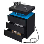 Hommpa Modern LED Nightstand with 3 Drawers & Wireless Charging Station