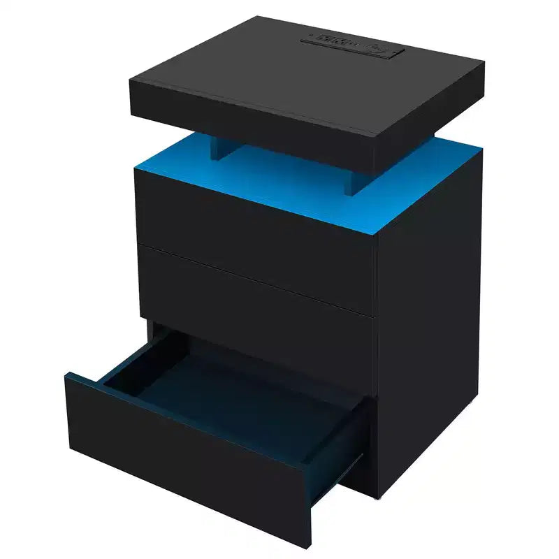 Hommpa Modern LED Nightstand with 3 Drawers & Wireless Charging Station