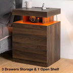 Hommpa Modern LED Nightstand with 3 Drawers & Wireless Charging Station