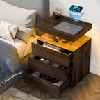 Hommpa Modern LED Nightstand with 3 Drawers & Wireless Charging Station