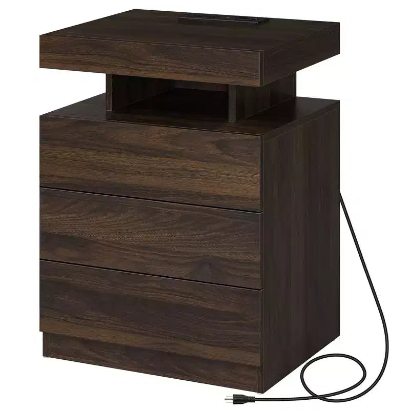 Hommpa Modern LED Nightstand with 3 Drawers & Wireless Charging Station