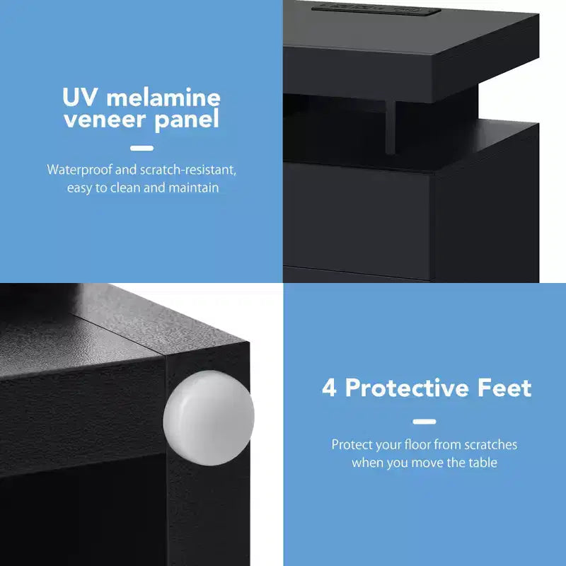 Hommpa Modern LED Nightstand with 3 Drawers & Wireless Charging Station