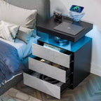 Hommpa Modern LED Nightstand with 3 Drawers & Wireless Charging Station