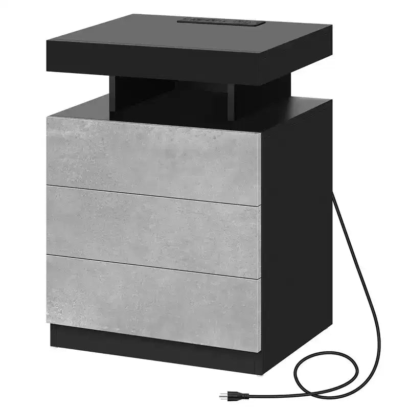 Hommpa Modern LED Nightstand with 3 Drawers & Wireless Charging Station