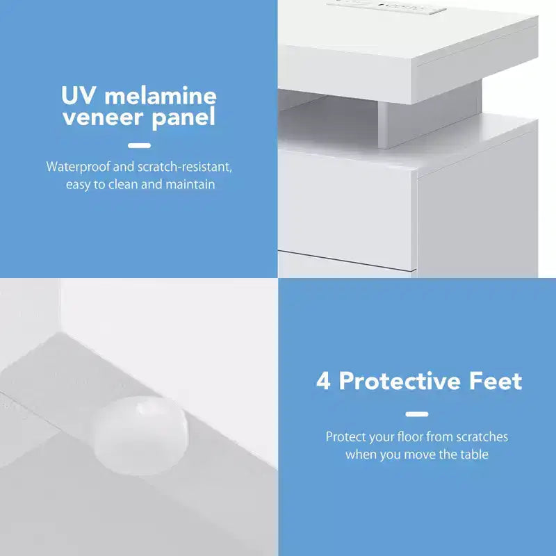 Hommpa Modern LED Nightstand with 3 Drawers & Wireless Charging Station