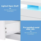 Hommpa Modern LED Nightstand with 3 Drawers & Wireless Charging Station
