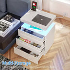 Hommpa Modern LED Nightstand with 3 Drawers & Wireless Charging Station