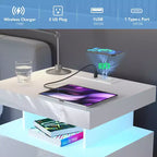 Hommpa Modern LED Nightstand with 3 Drawers & Wireless Charging Station