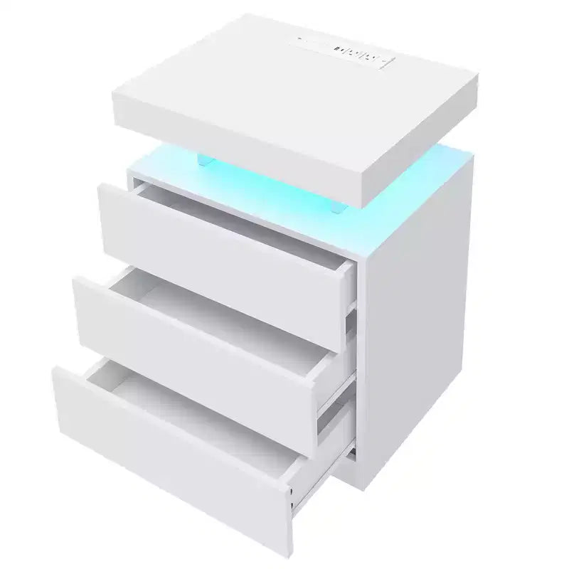 Hommpa Modern LED Nightstand with 3 Drawers & Wireless Charging Station