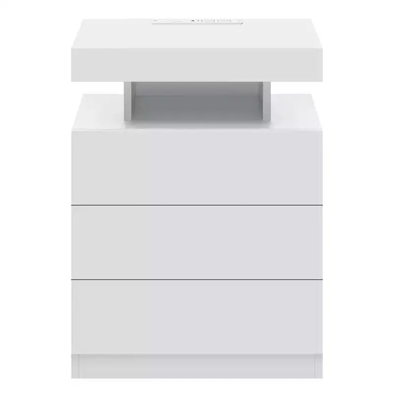 Hommpa Modern LED Nightstand with 3 Drawers & Wireless Charging Station