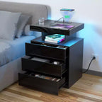 Hommpa Modern LED Nightstand with 3 Drawers & Wireless Charging Station