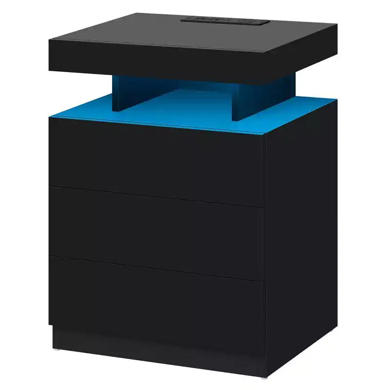 Hommpa Modern LED Nightstand with 3 Drawers & Wireless Charging Station