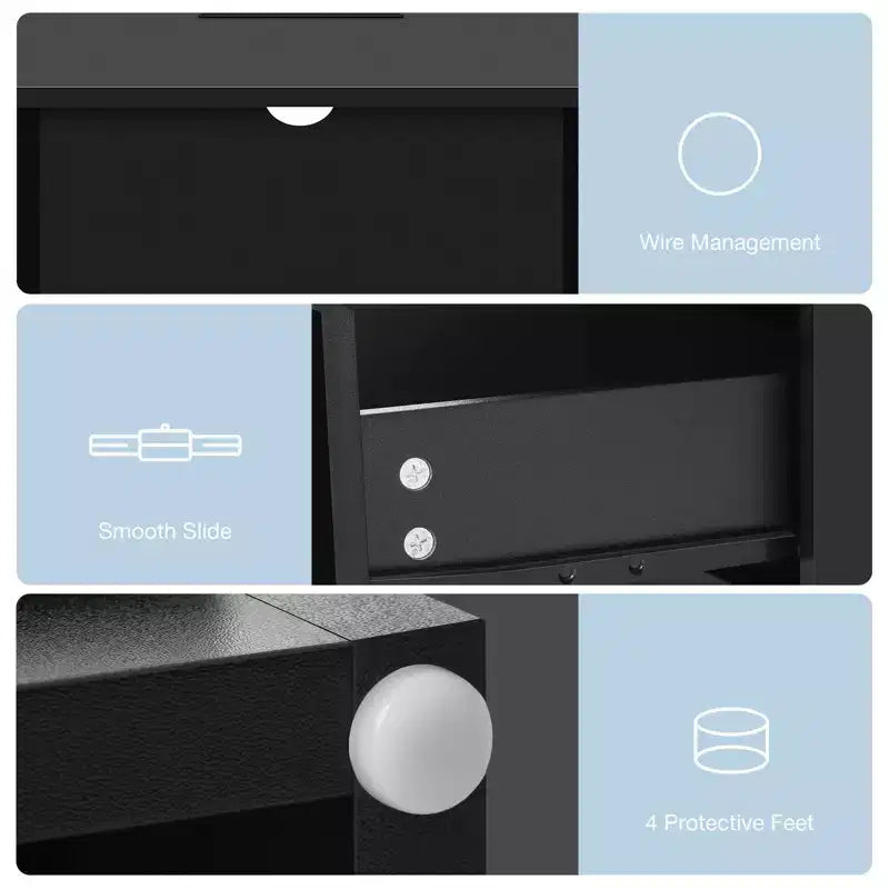 Hommpa Modern Open Shelf Bedside Table LED Nightstand with Charging Station